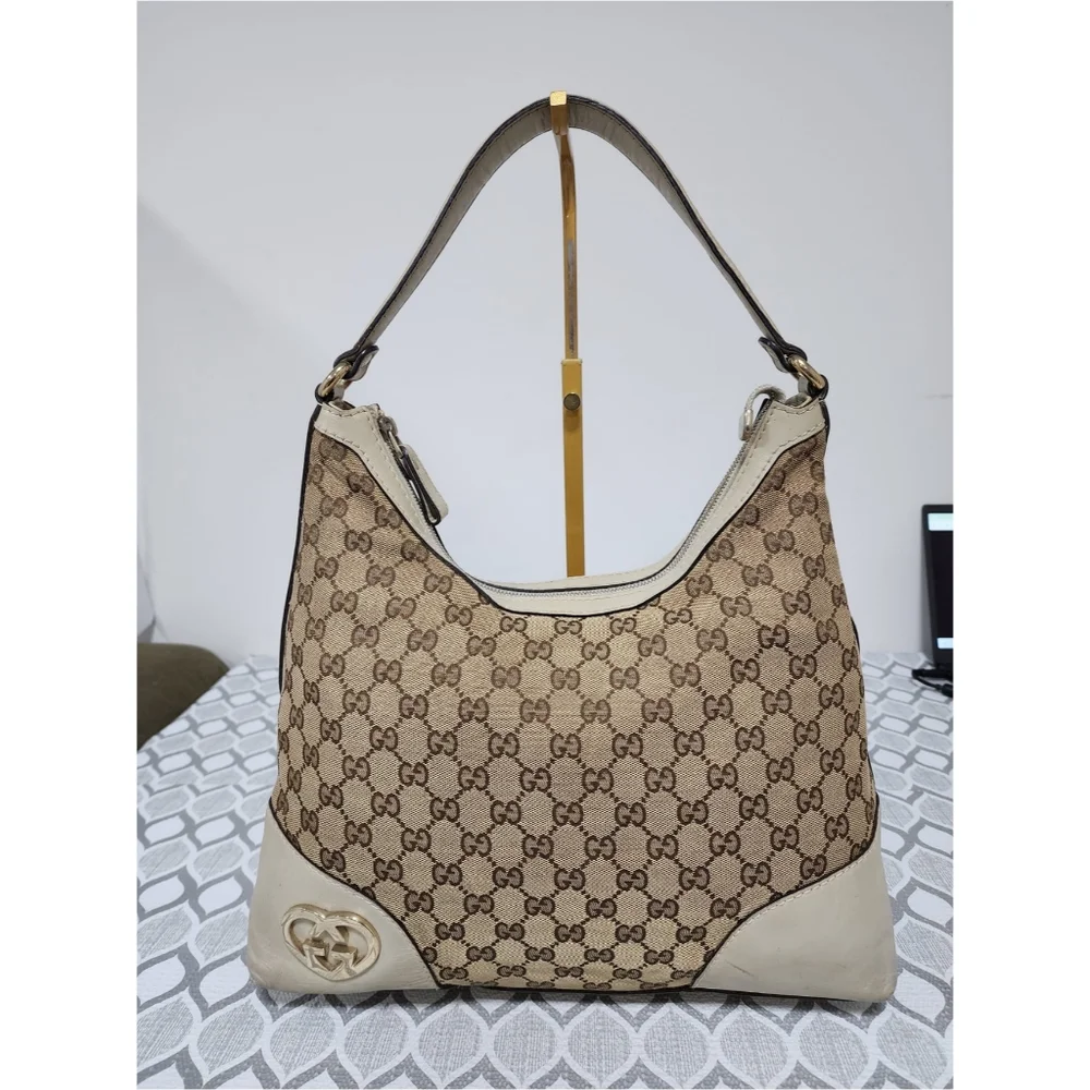GUCCI Monogram Medium Lovely Heart Hobo Off White/Brown